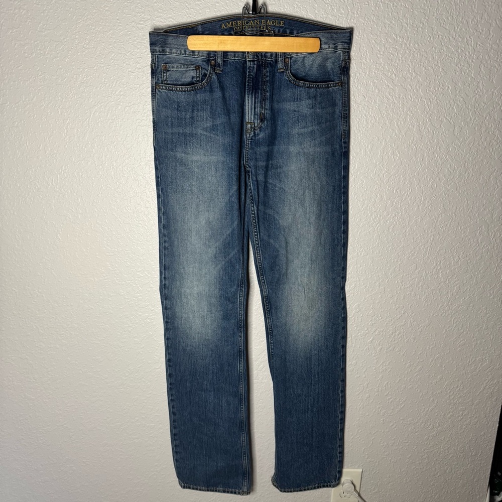 American Eagle Men Original Straight Blue Jeans Size 32x34 Hemmed Classic Casual